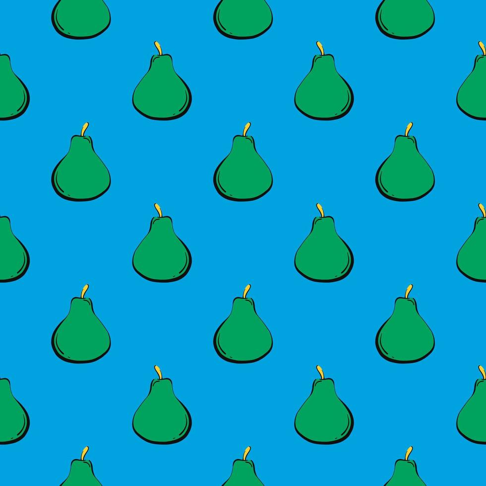 Fresh pear,seamless pattern on blue background. vector