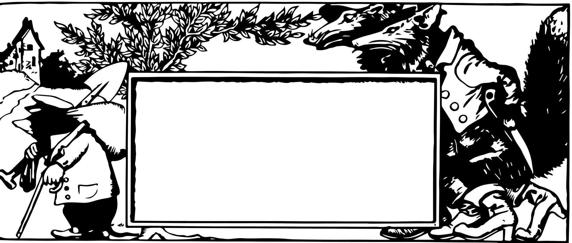 Pictorial banner have Foxes and mole, vintage engraving. vector