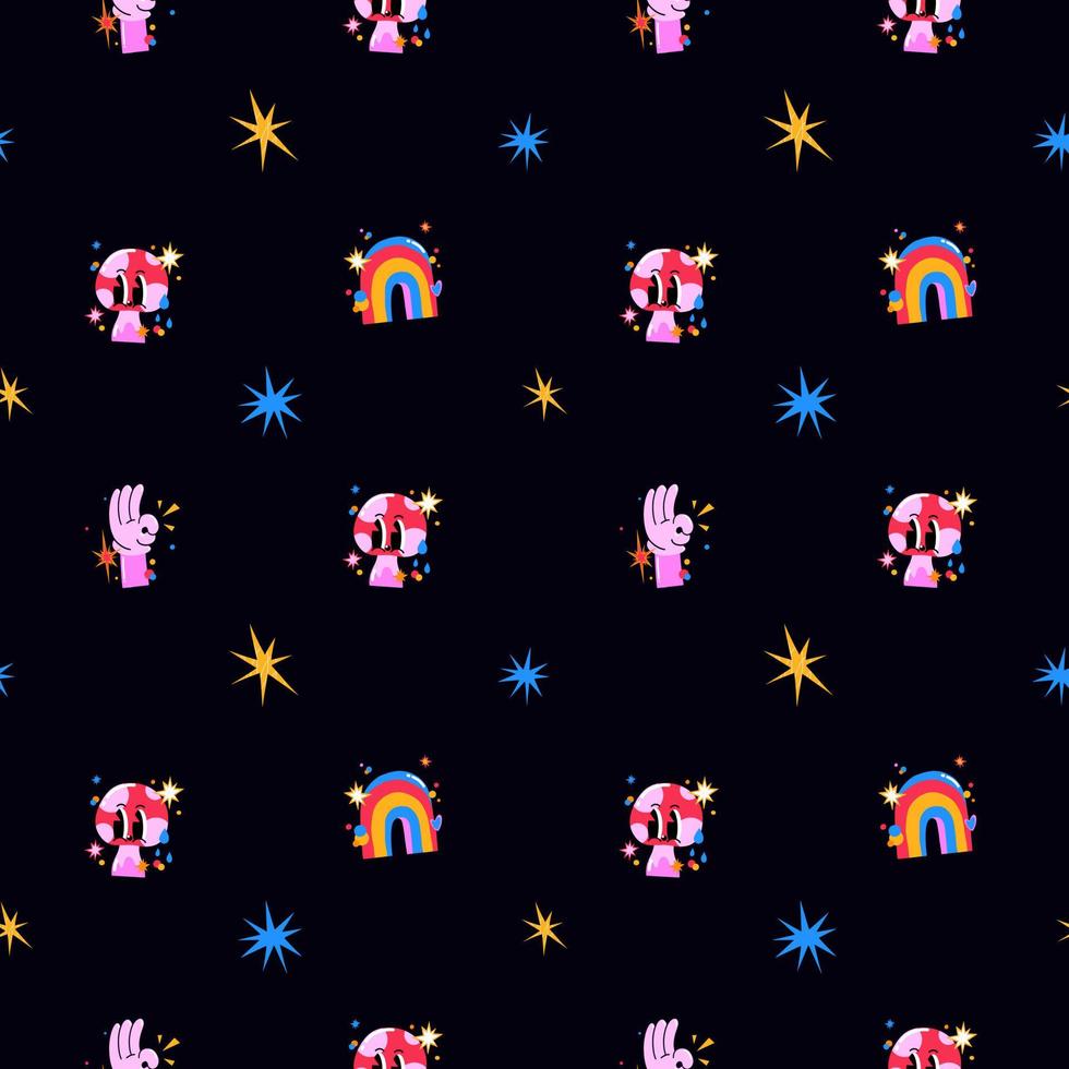 Vector illustration seamless background pattern, bright hand drawn, Abstract comic background, flat cartoon character in children's style