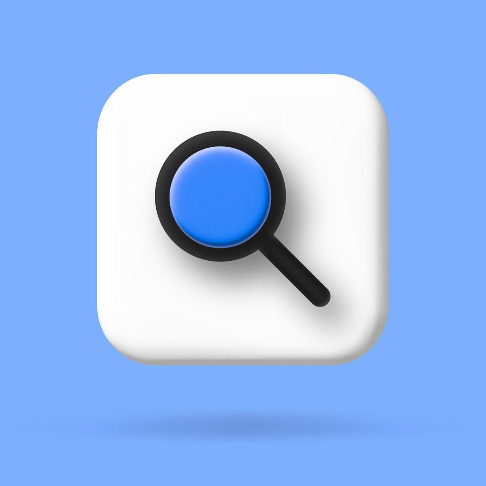 Magnifying glass. Discovery, research, search, analysis concept. 3d vector cartoon illustration. speech bubble with internet icon