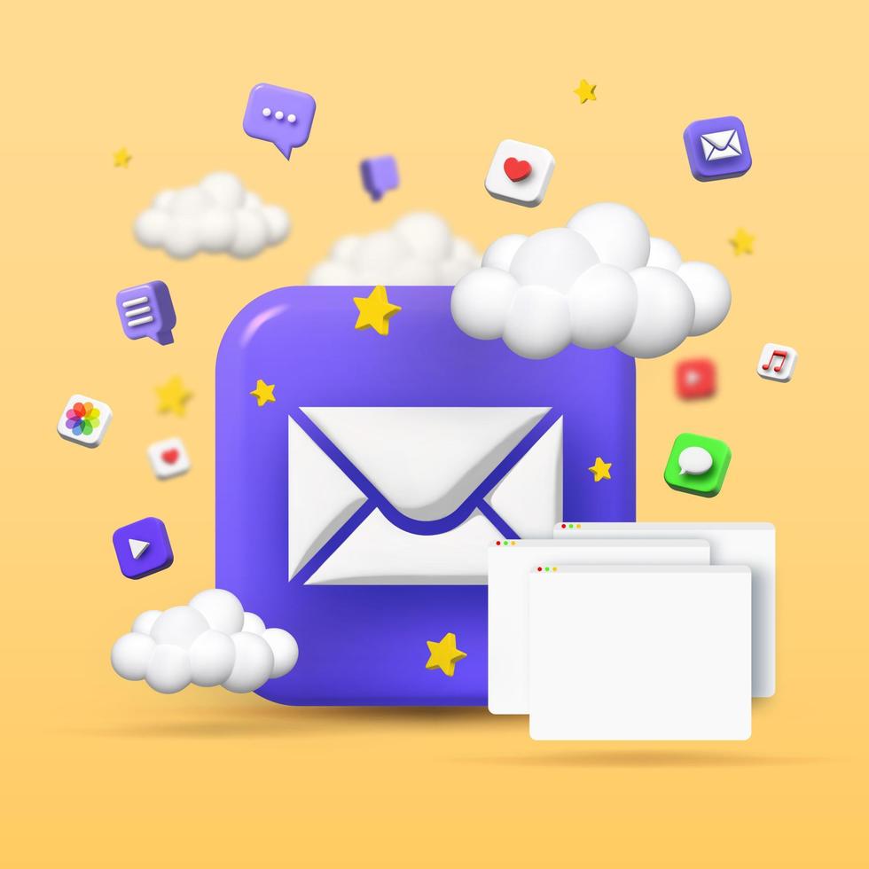 social media mail icon. 3d vector cartoon illustration. speech bubble