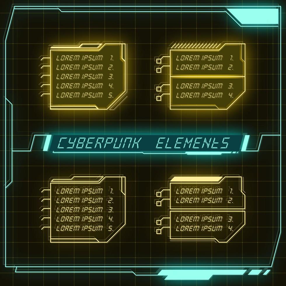 colección de panel de control futurista de ciencia ficción de elementos hud gui vr ui diseño cyberpunk estilo retro. vector