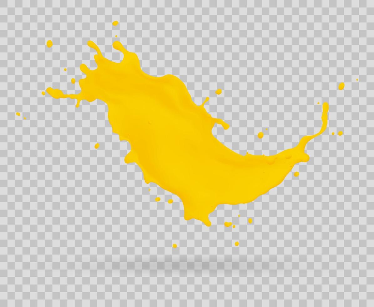 Orange juice, splatter orange splashes of paint, 3d realistic vector illustration