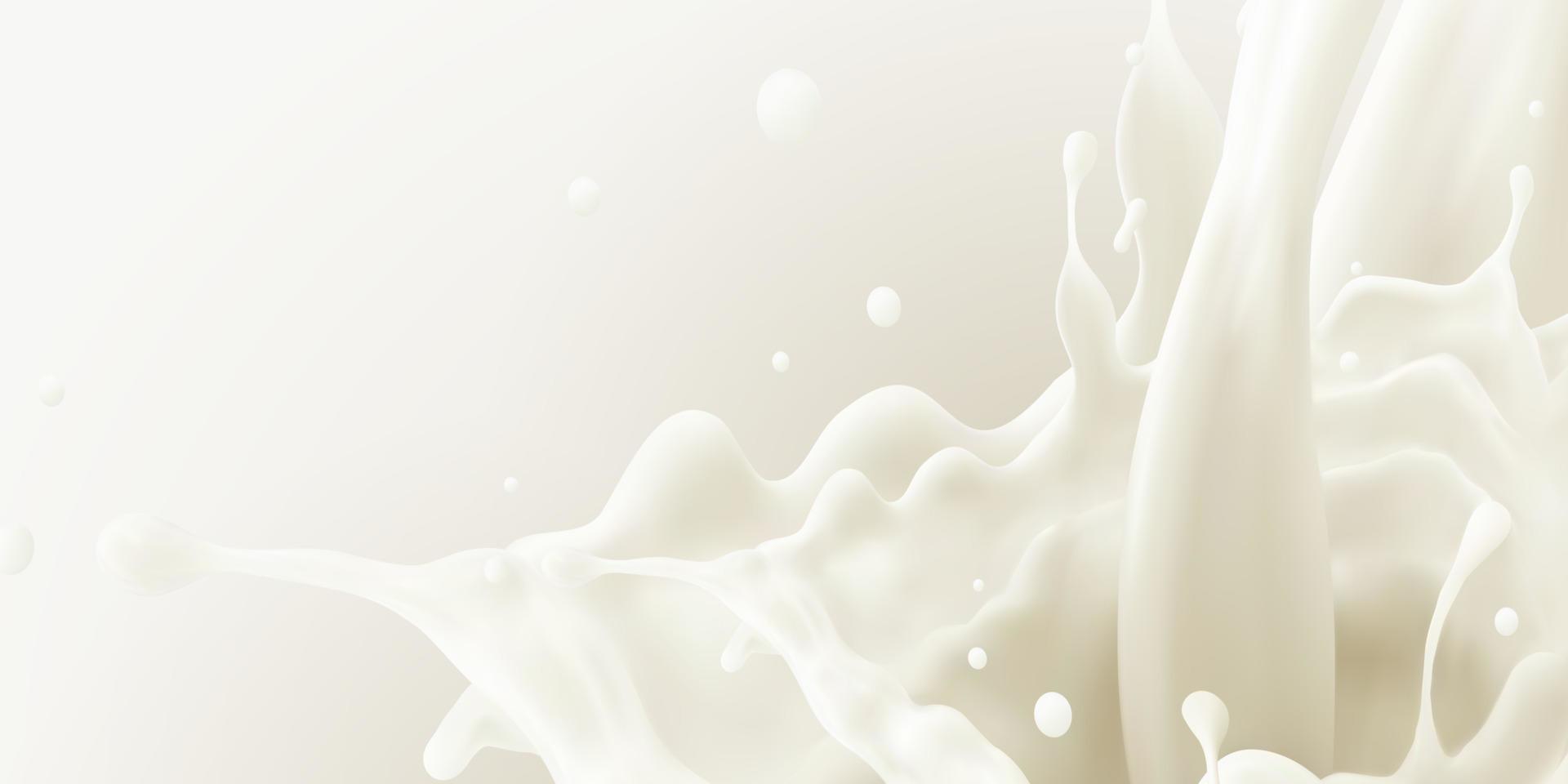 fondo de chorro de leche, salpicadura lechosa, salpicadura blanca líquida vectorial realista sobre fondo aislado. ilustración 3d vector