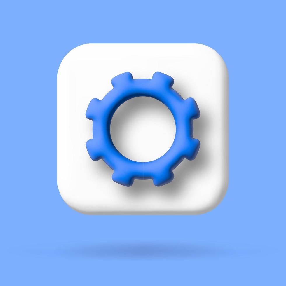 Cogwheel gear, setting symbol. 3d vector cartoon illustration. speech bubble with internet icon