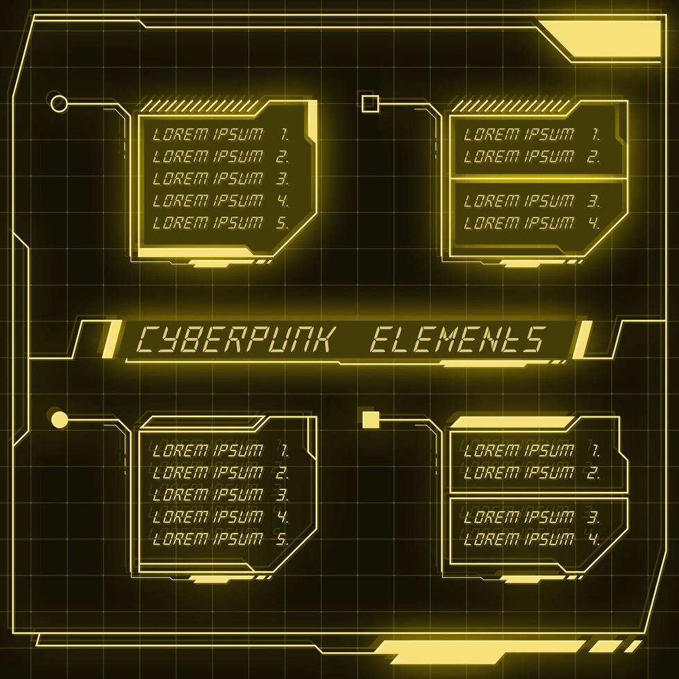 Scifi futuristic control panel collection of HUD elements GUI VR UI design Cyberpunk retro style. vector