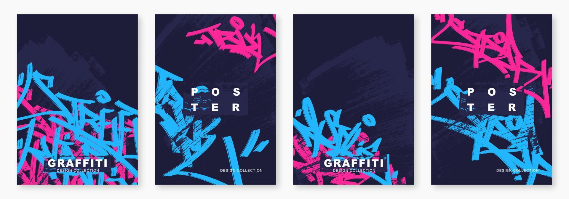 Bright graffiti tags with marker, vector illustration. Street art poster template.Colorful hip hop background with mixed letters
