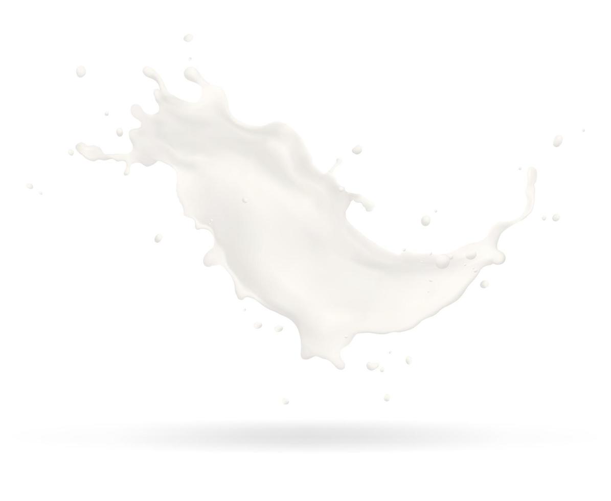 Milk jet, milky splash, vector realistic liquid white splash on isolated background. 3d illustration.
