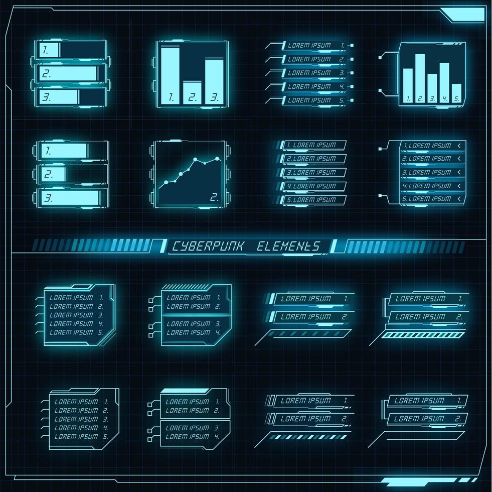 colección de panel de control futurista de ciencia ficción de elementos hud gui vr ui diseño cyberpunk estilo retro. vector