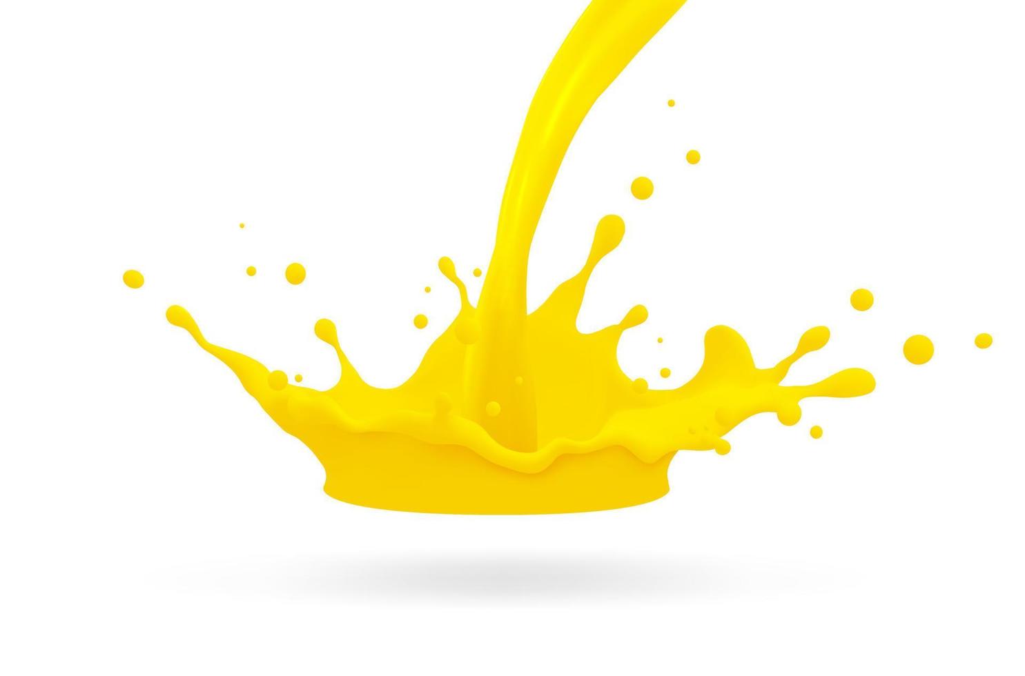 Orange juice, splatter orange splashes of paint, 3d realistic vector illustration