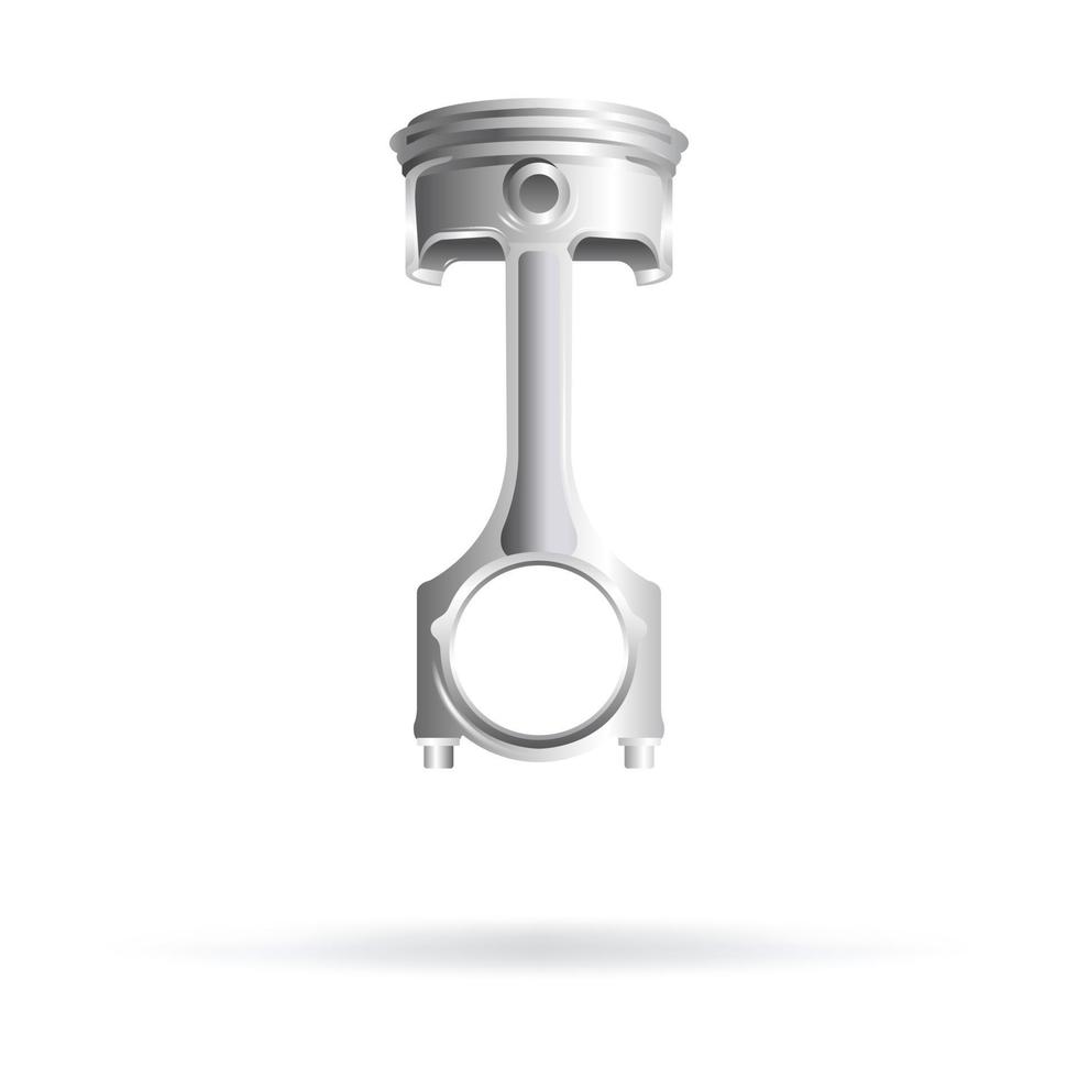 Vector illustration, piston with car connecting rod, steering wheel realistic 3d icon