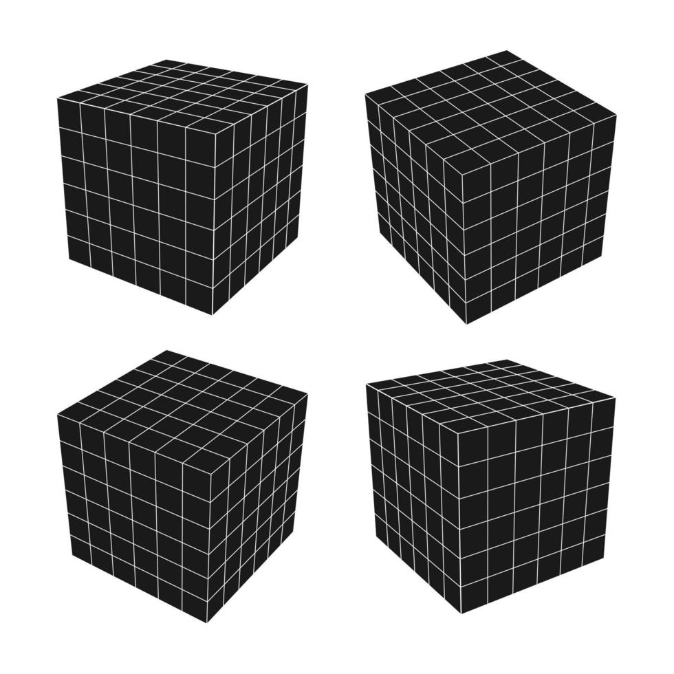 vector retro futuristic design elements 3D cube. Retro graphics set , 80s design trends and vintage geometric element illustration.