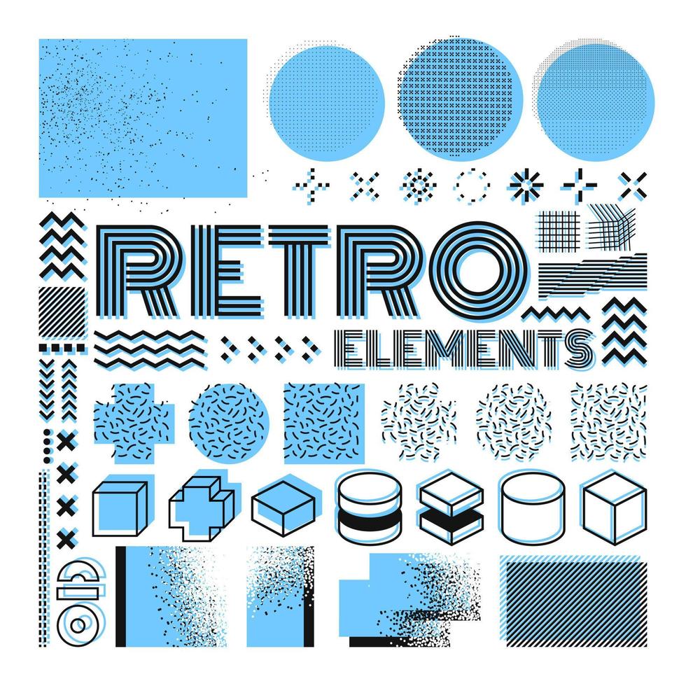 vector Memphis design elements. Retro graphics set , 80s design trends and vintage geometric element illustration. Collection of vector isolated memphis symbols