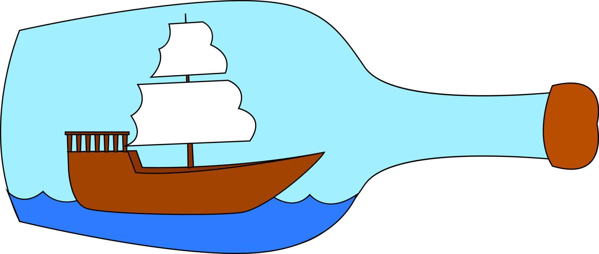 Ship in a bottle, illustration, vector on white background.