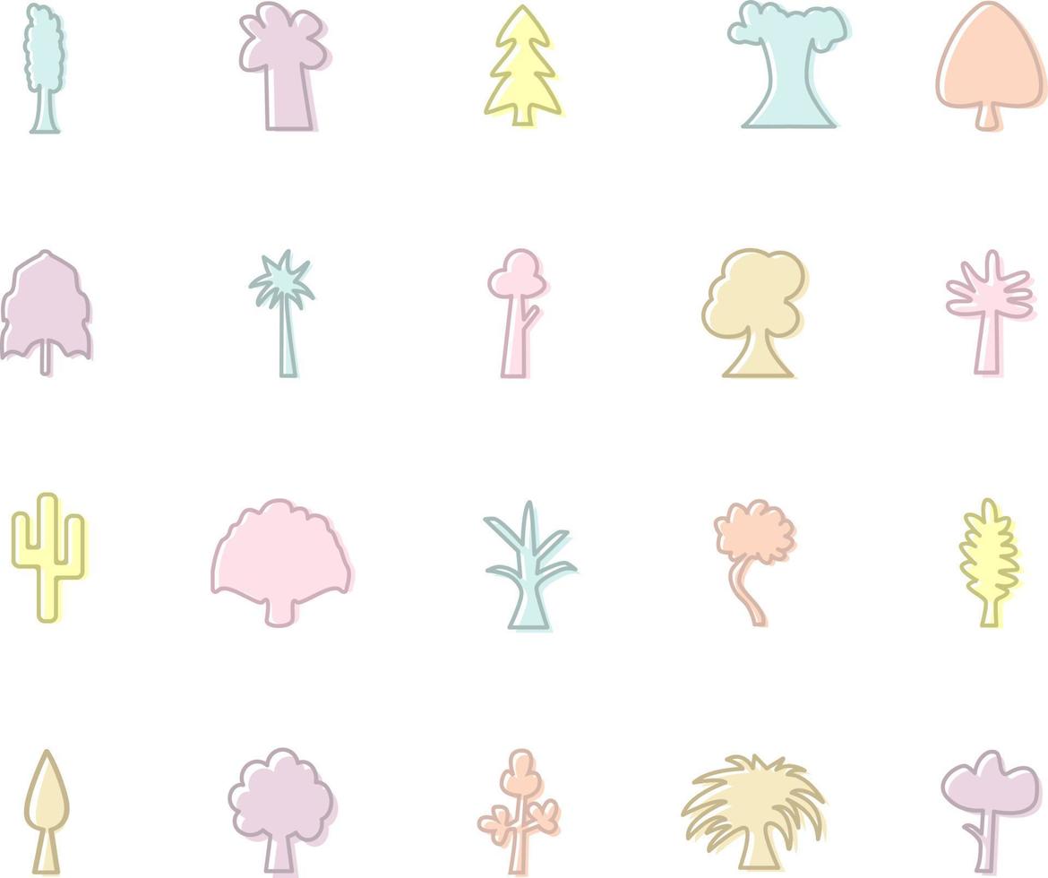 colorido conjunto de iconos de árboles, ilustración, vector, sobre un fondo blanco. vector