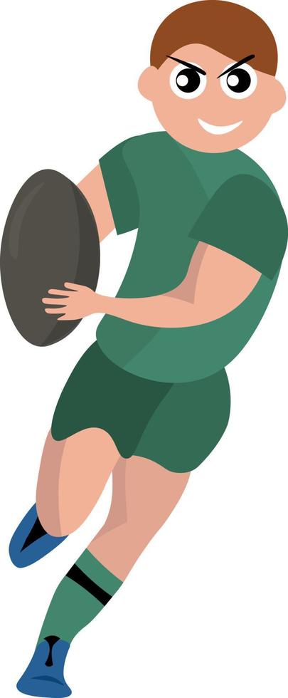 Rugby player with ball, illustration, vector on white background.