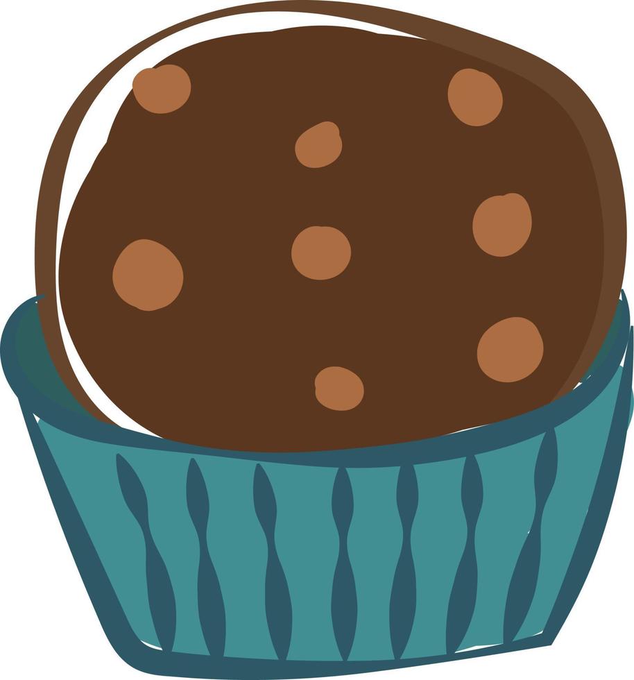 Chocolate cupcake, illustration, vector on white background.