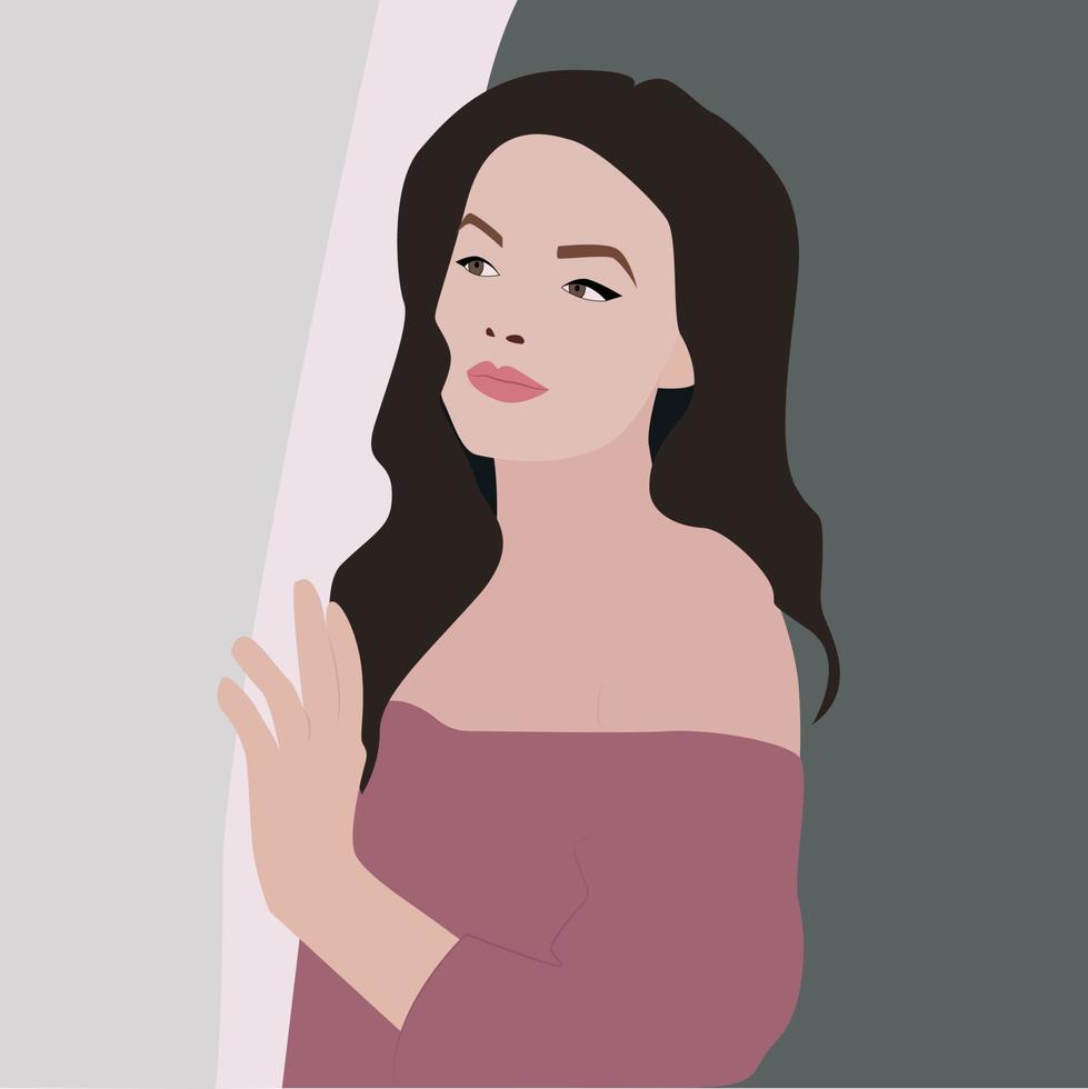 mujer en camisa rosa, ilustración, vector sobre fondo blanco.