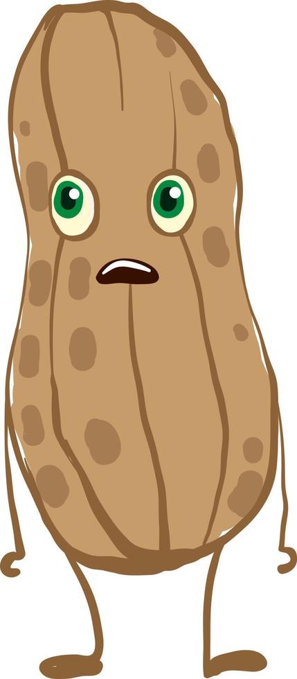 Surprised peanut, illustration, vector on white background.