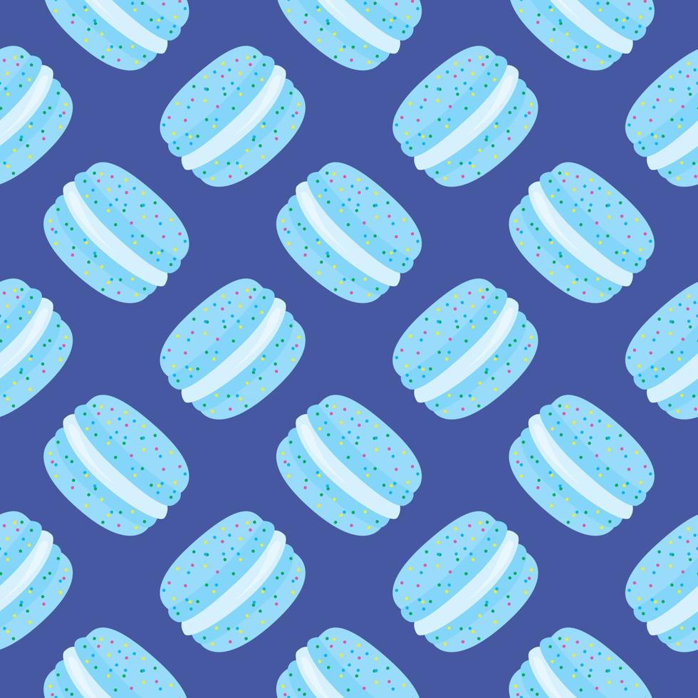 macaron azul claro, patrón sin costuras sobre fondo azul. vector