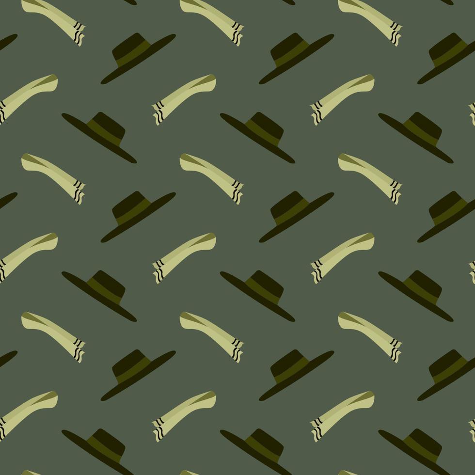 Vintage hat , seamless pattern on a green background. vector
