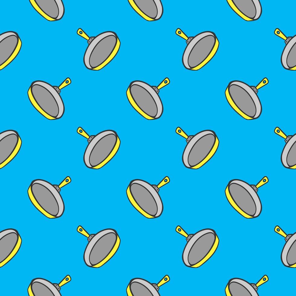 Yellow frying pan ,seamless pattern on light blue background. vector