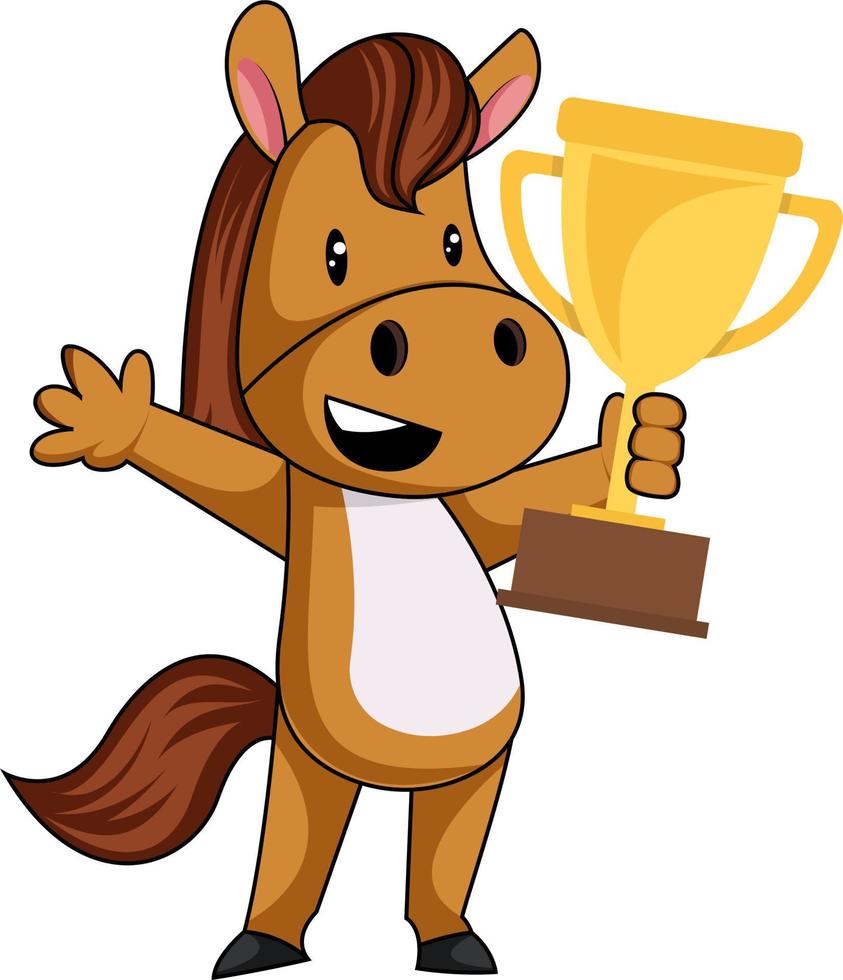 Caballo con trofeo, ilustración, vector sobre fondo blanco.