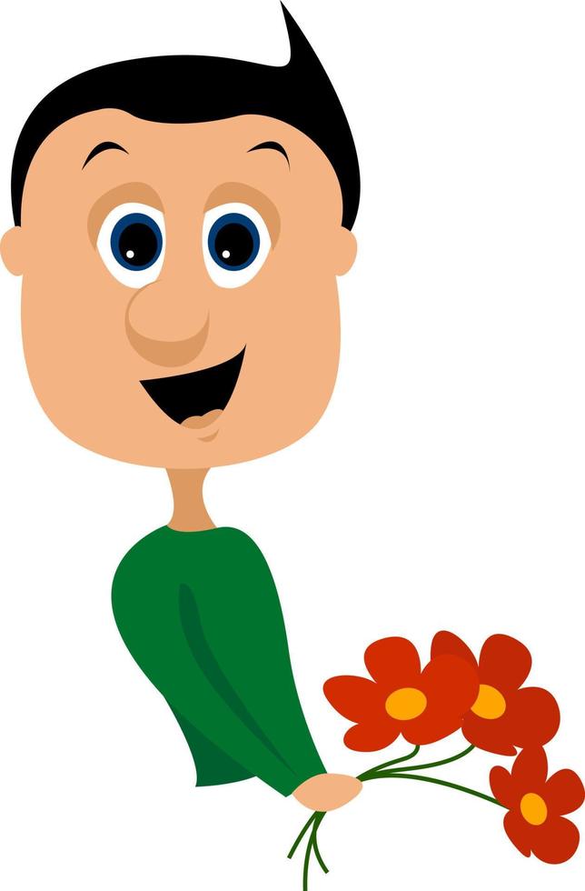 Man with flowers, illustration, vector on white background.