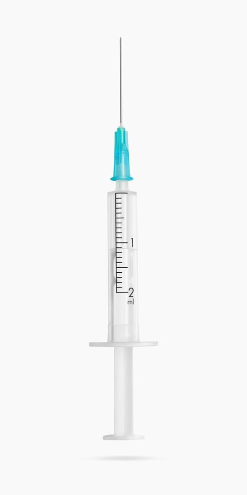 Vector illustration, empty disposable medical syringe with a needle, realistic 3d illustration.