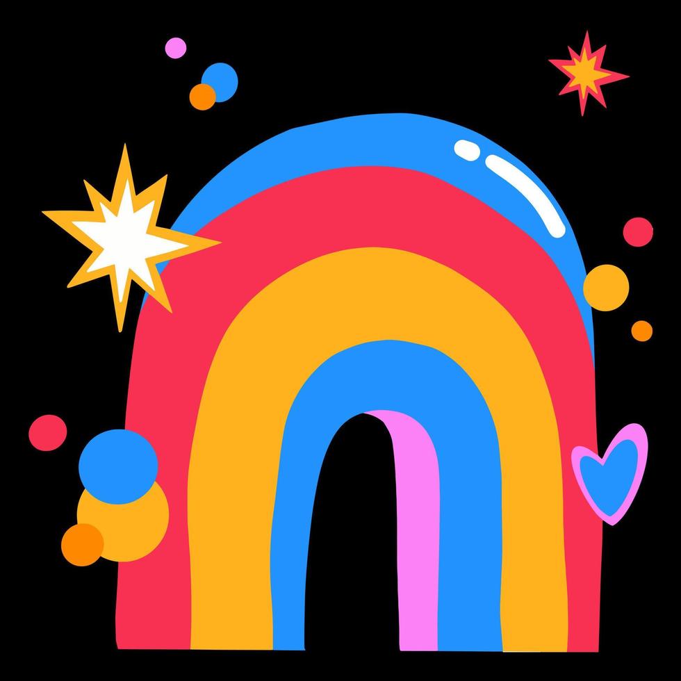 arco iris de ilustración vectorial, dibujado a mano brillante, icono cómico abstracto, personaje de dibujos animados planos al estilo de los niños vector