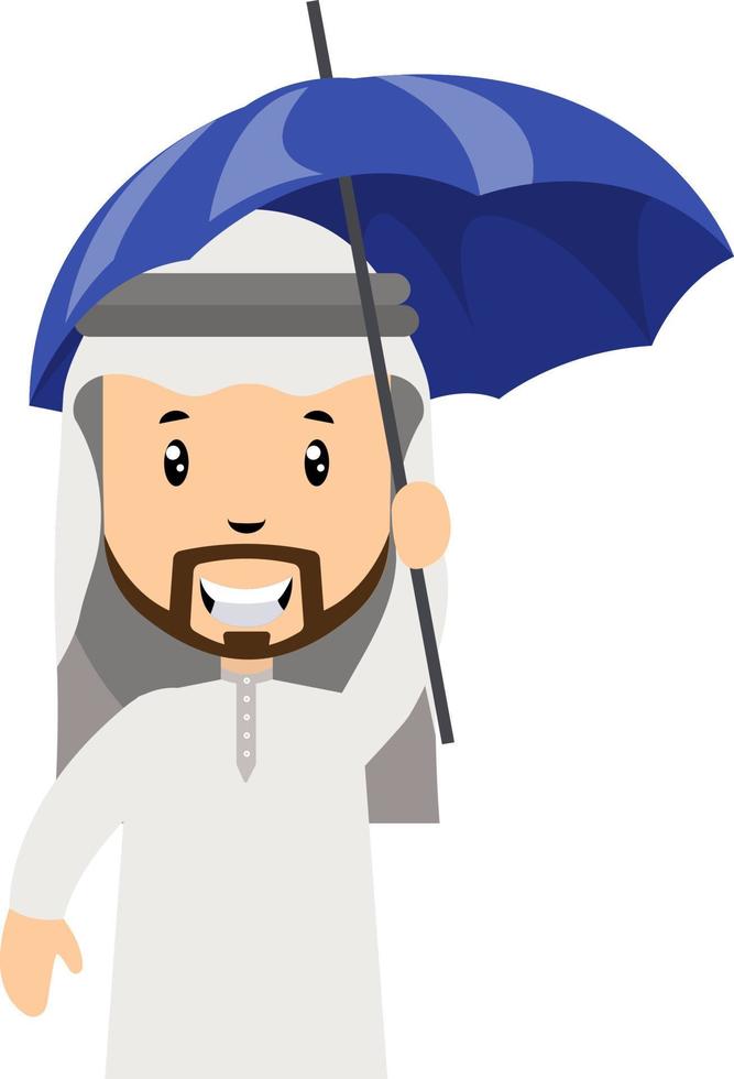 Arab men with umbrella, illustration, vector on white background.