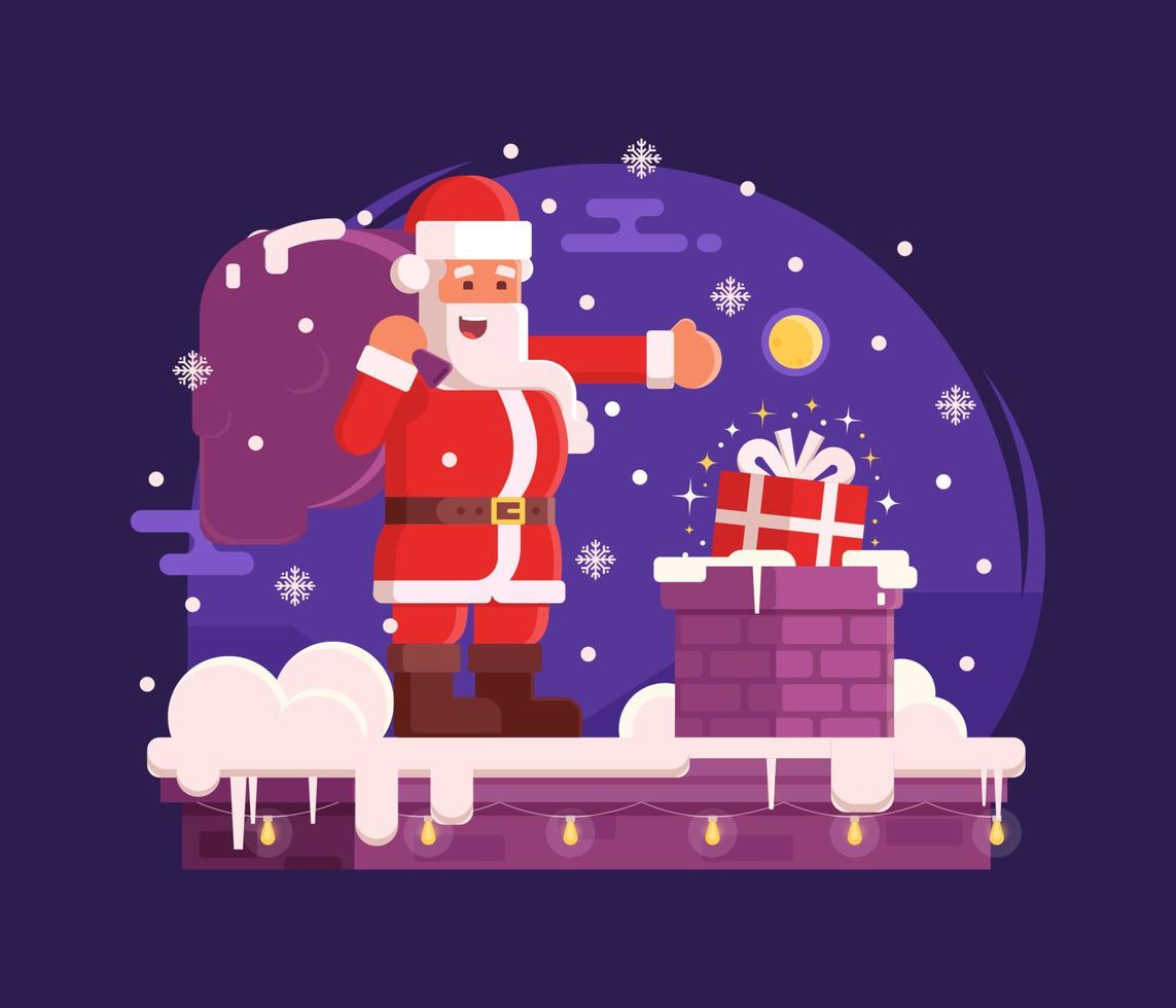 Santa Claus and Chimney Christmas Scene vector