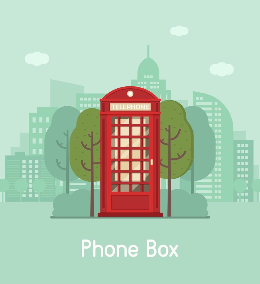 Red Phone Box in Modern City vector