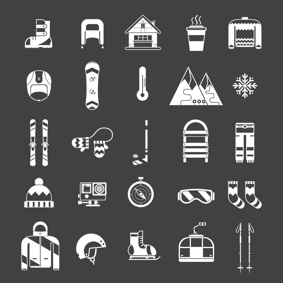 Winter Activity and Fun Outline Icon Set vector