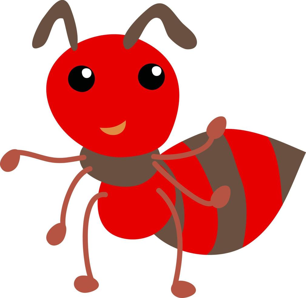 Cute hormiga roja, ilustración, vector sobre fondo blanco.