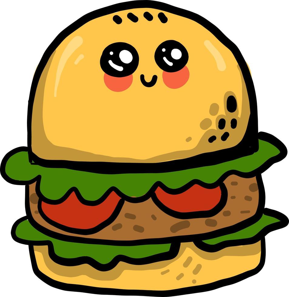 Cute eyed burger, illustration, vector on white background