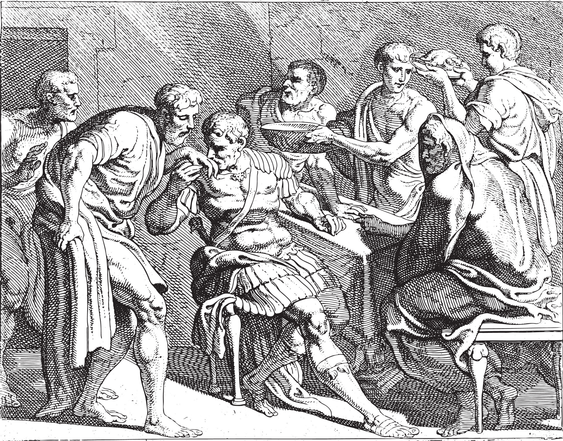 Odysseus is by Dolios and his sons, vintage illustration