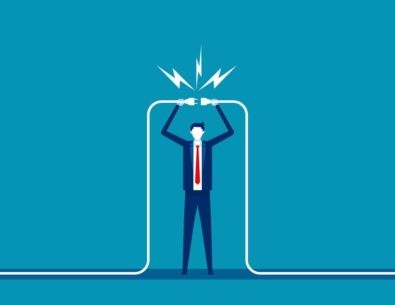 Businessman and plug. Concept business connection vector illustration