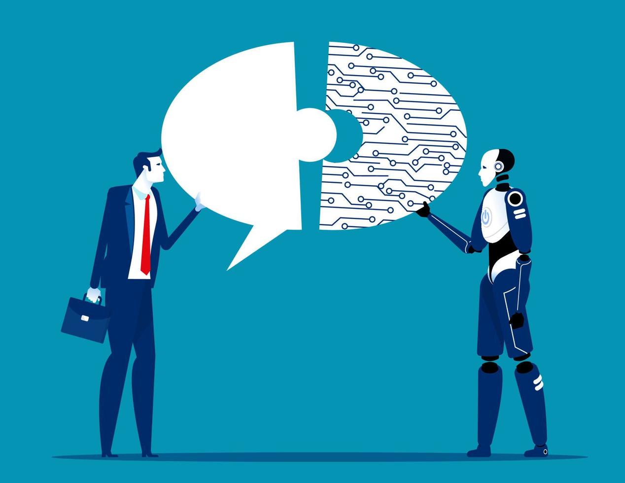 Businessman connecting with robot technology. Concept business agreement vector illustration