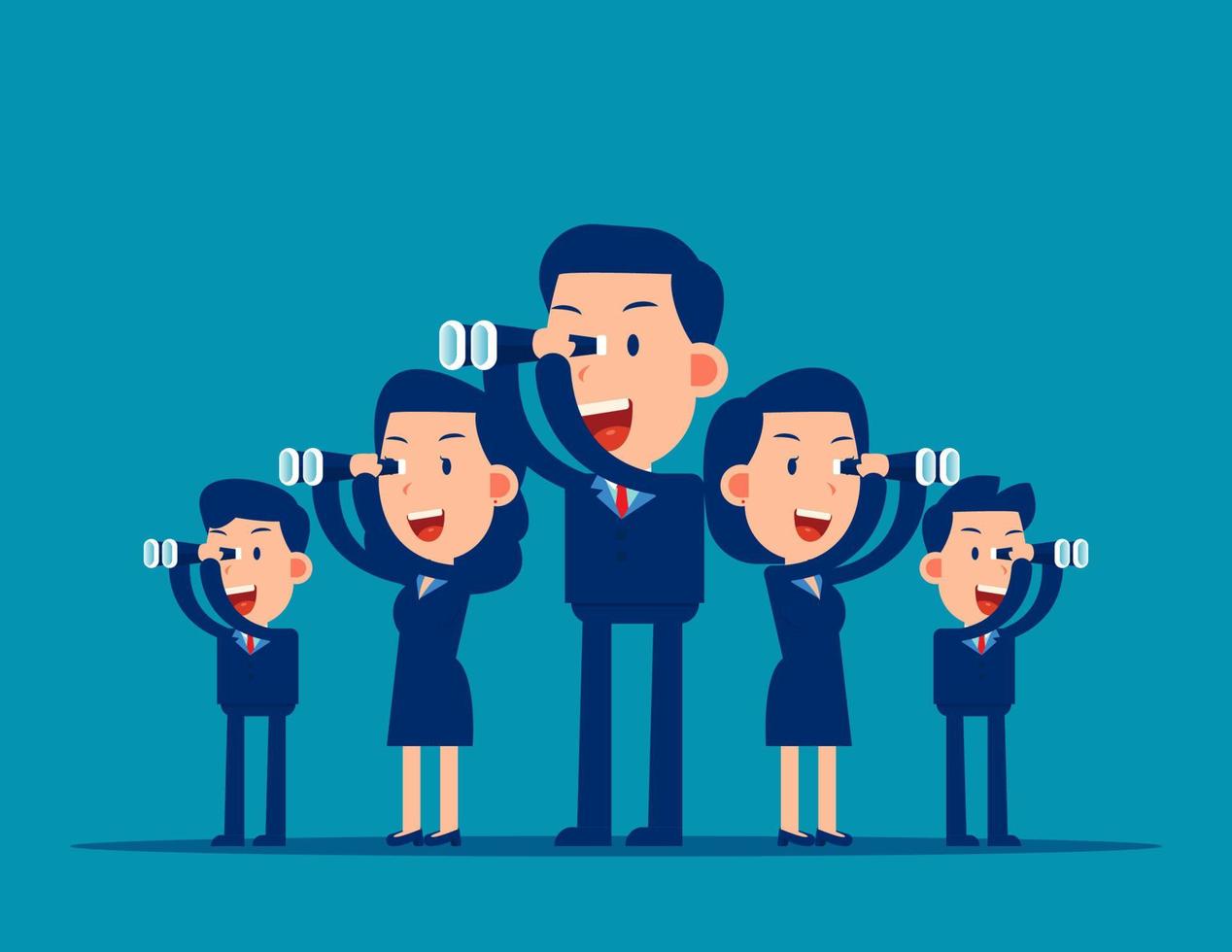 Team searching for success. Business vision concept. Flat business cartoon vector illustration style