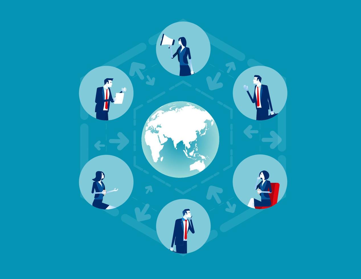 la gente de negocios se comunica en equipo. ilustración de vector de red global de negocio de concepto