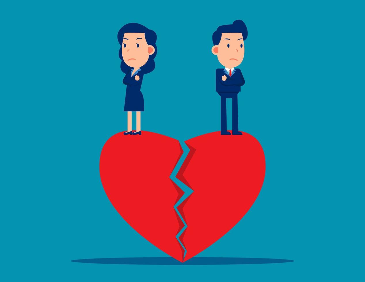 Couple standing on broken heart. Cute business cartoon vector design