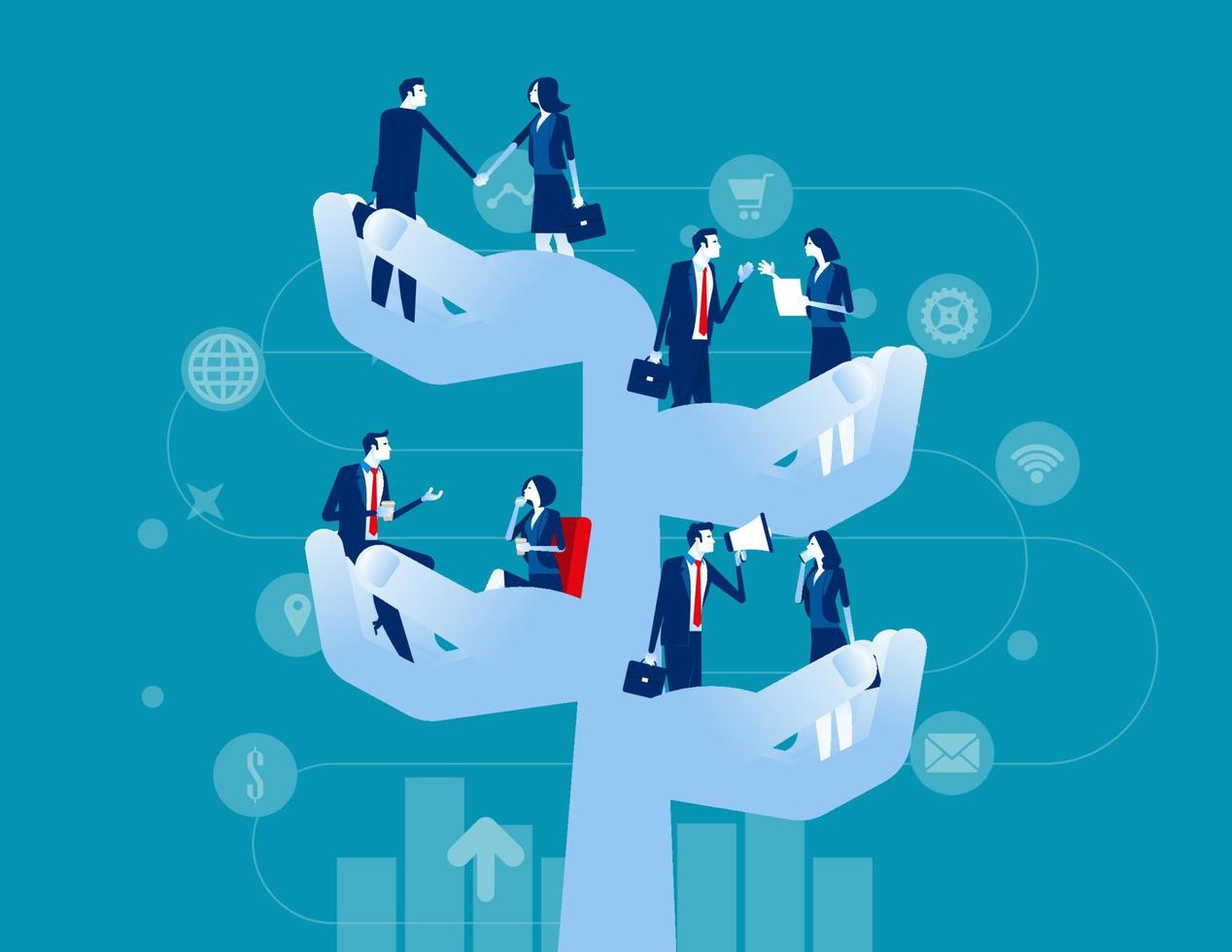 Investor team step to successful. Concept business teamwork vector illustration, Brainstorming