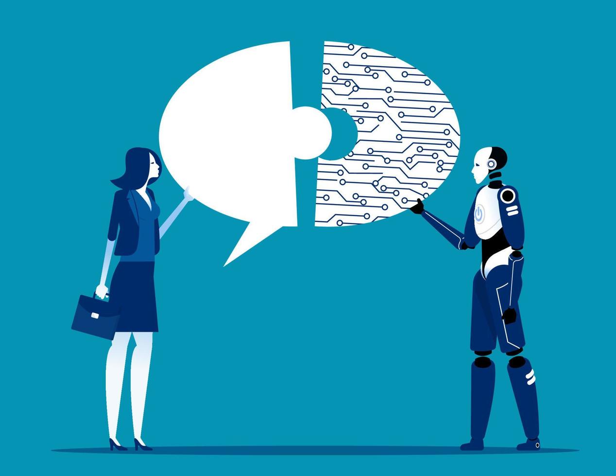 Businesswoman connecting with robot technology. Concept business agreement vector illustration