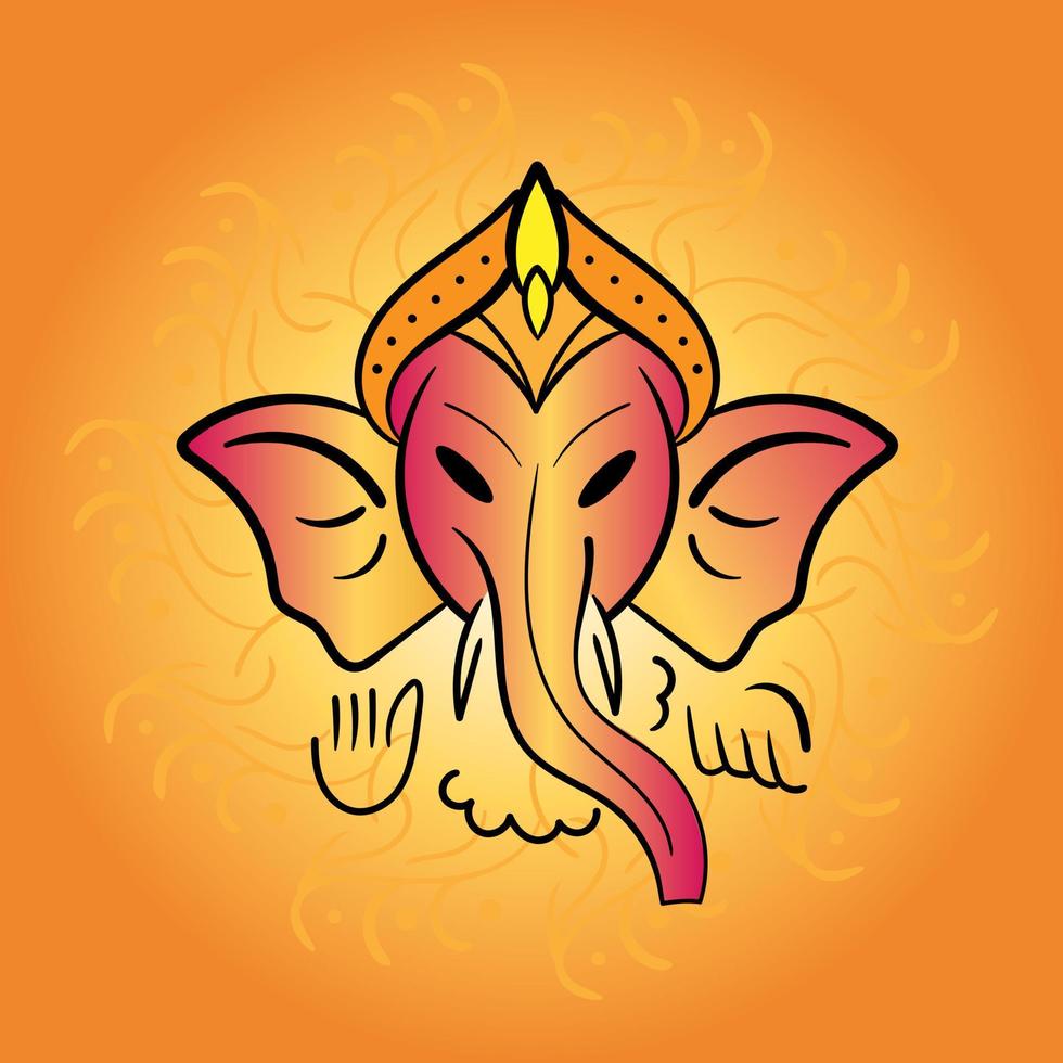 cartel de feliz ganesh chaturthi. cara de dios ganesh. fondo de mandala de color naranja. vector