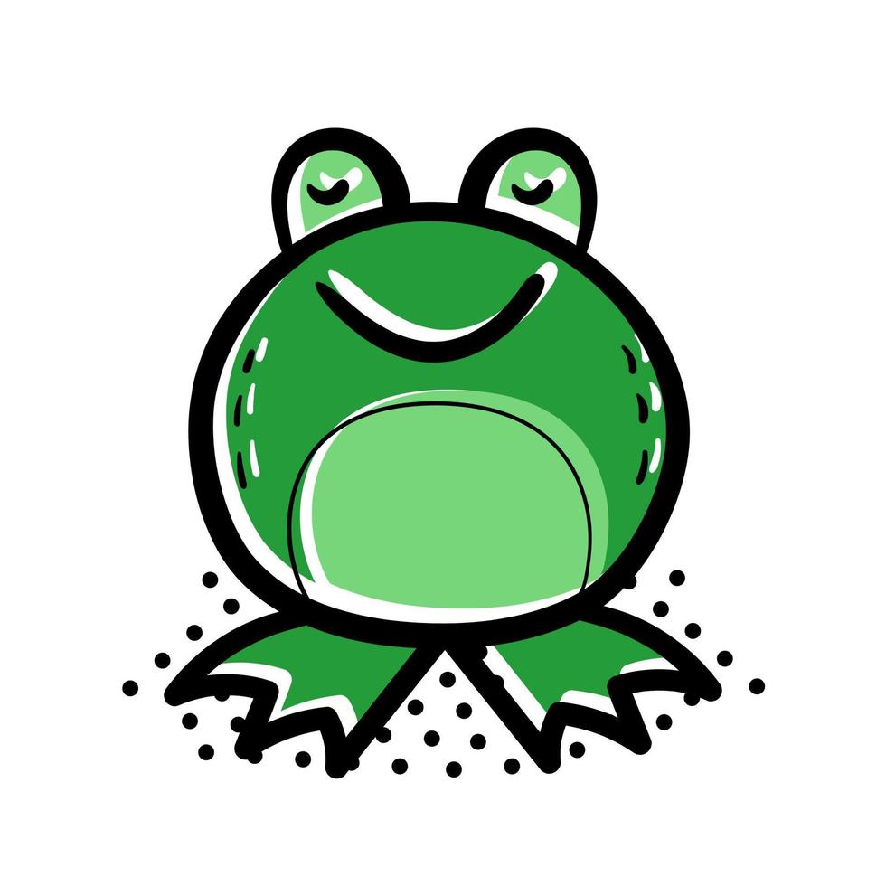 lindo y sonriente estilo de dibujos animados icono de vector de rana verde, ilustración. logotipo estilizado simple en blanco