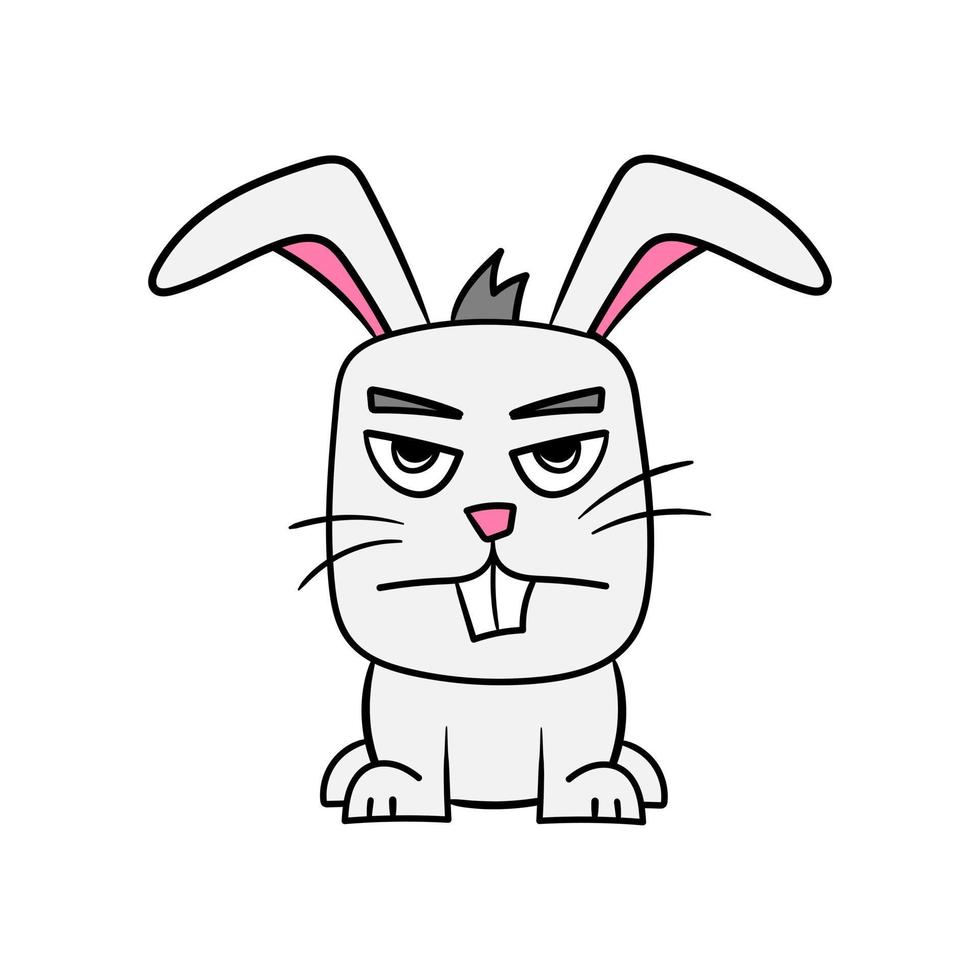 Cute angry bunny. Cartoon illustration of a funny little rabbit isolated on a white background. Symbol of 2023 according to the Chinese calendar. vector