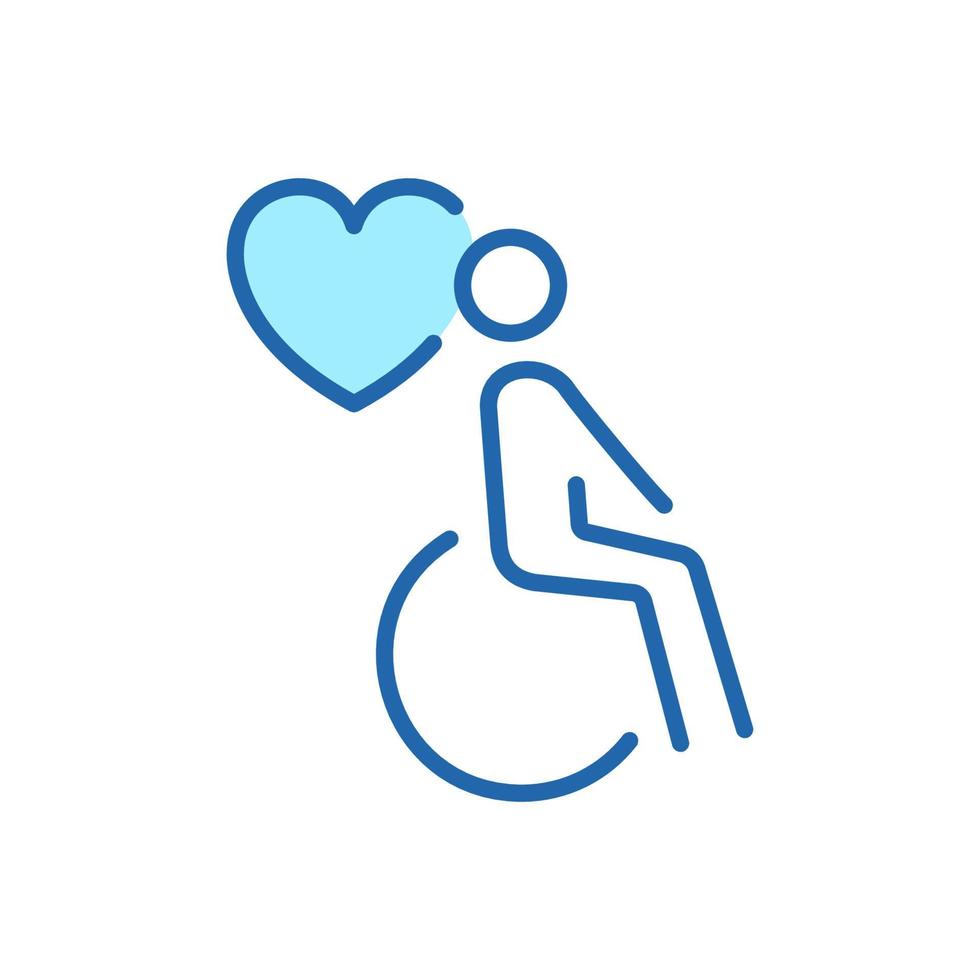 Charity and Donate Concept. Handicap Patient in Wheelchair Line Icon. Volunteer Care for Disabled Linear Pictogram. Caregiver Icon. Care and Help Service. Editable stroke. Vector Illustration.