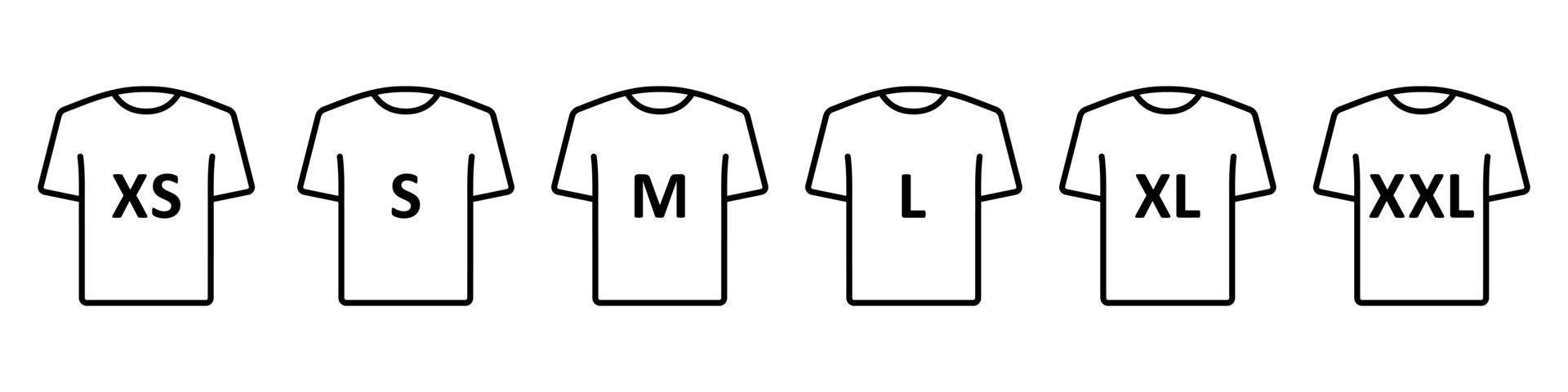 T-shirt size. Clothing size label or tag. From XS to XXL. Vector