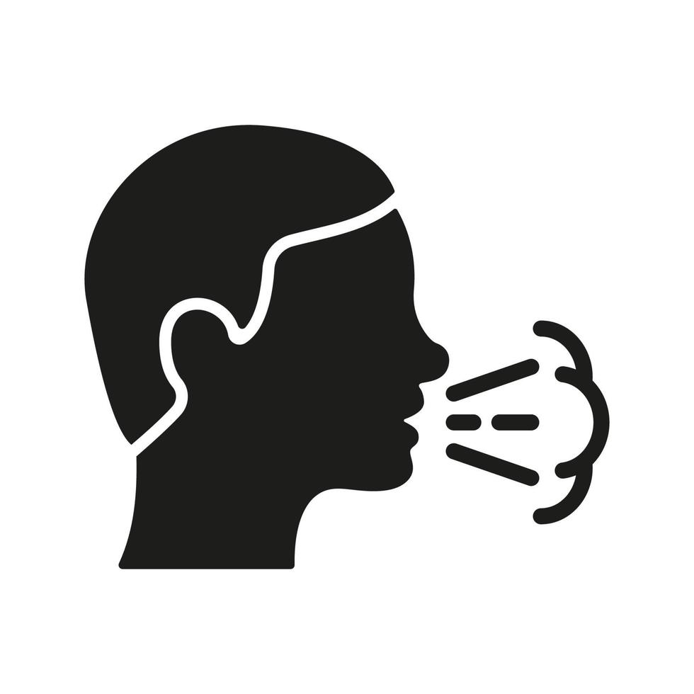 Cough Silhouette Icon. Flu, Cold or Coronavirus Symptom. Man Coughing